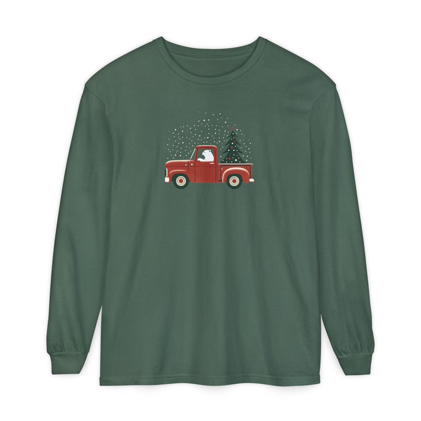 Polar Bear Holiday Haul, Vintage Red Christmas Truck Long Sleeve Tee
