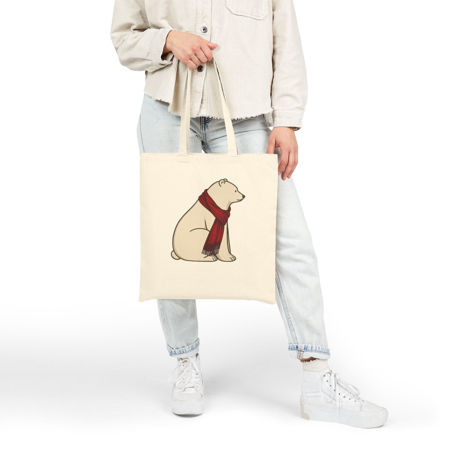 Polar Bear Red Scarf Canvas Tote Bag