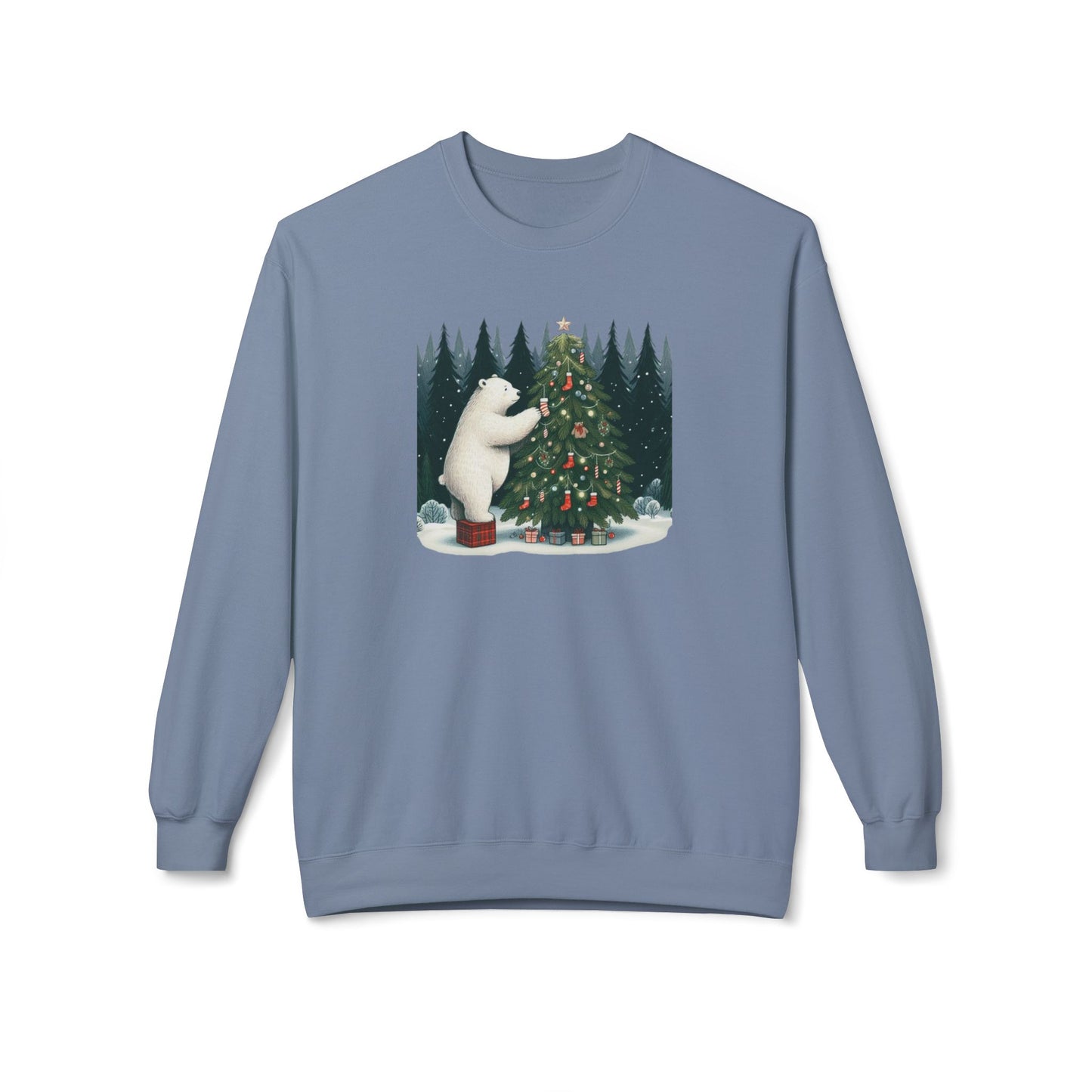 Polar Bear Christmas Sweatshirt, Holiday Tree Graphic Crewneck