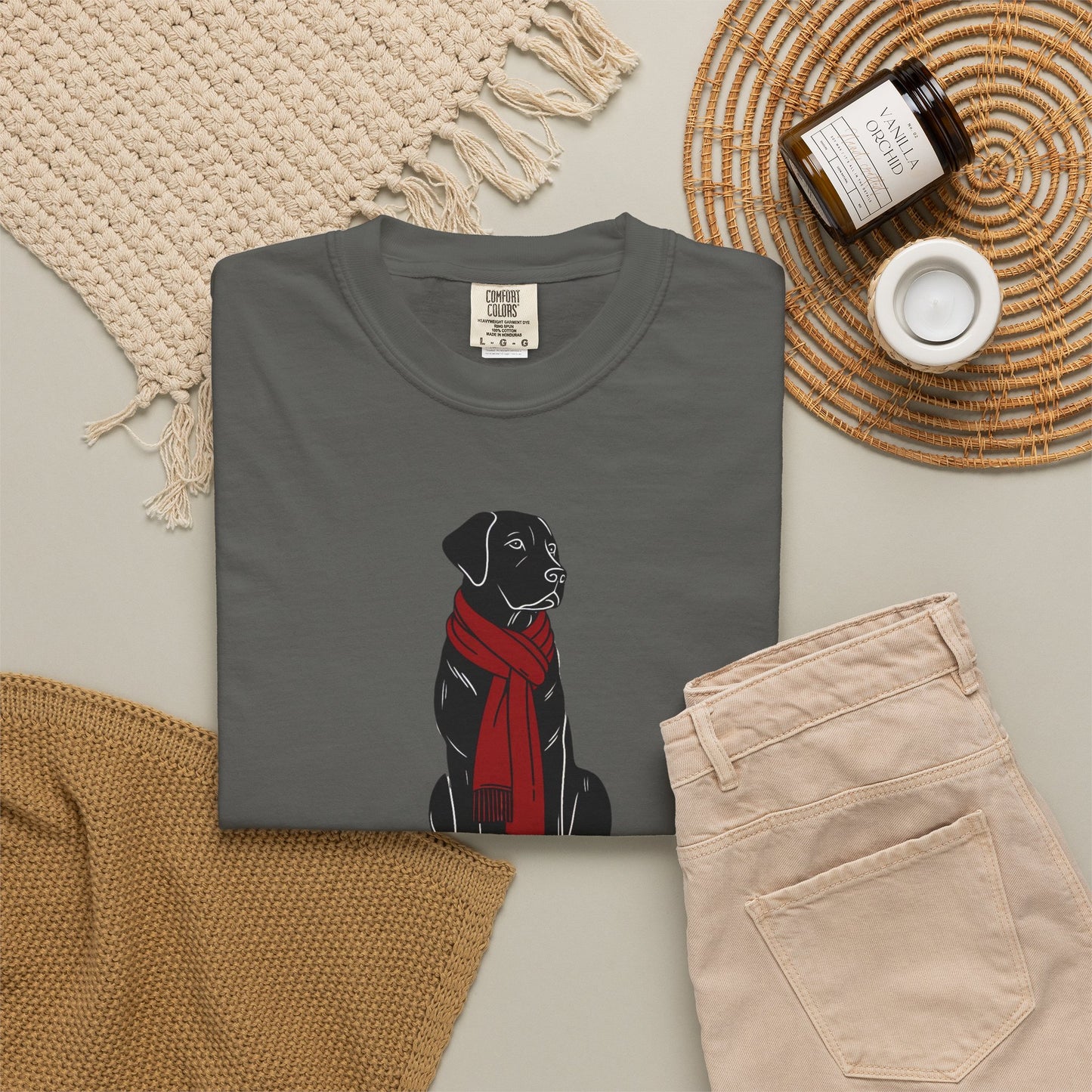 Black Lab Red Scarf Comfort Colors Tee
