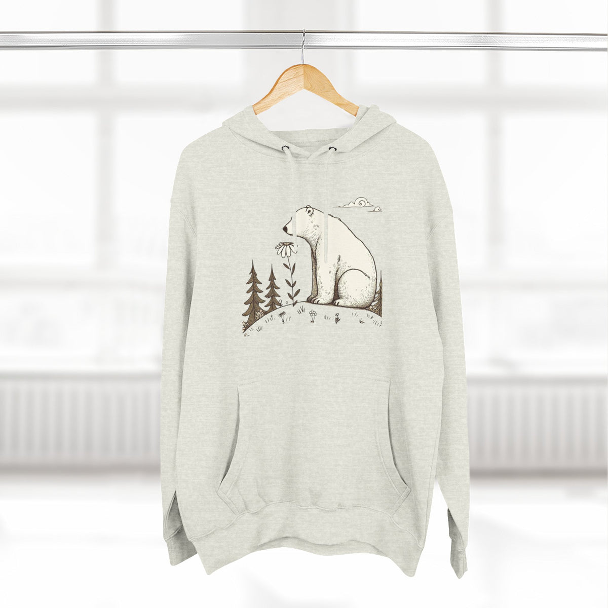 Polar Bear Meadow Hoodie | Minimalist Nature Sweatshirt