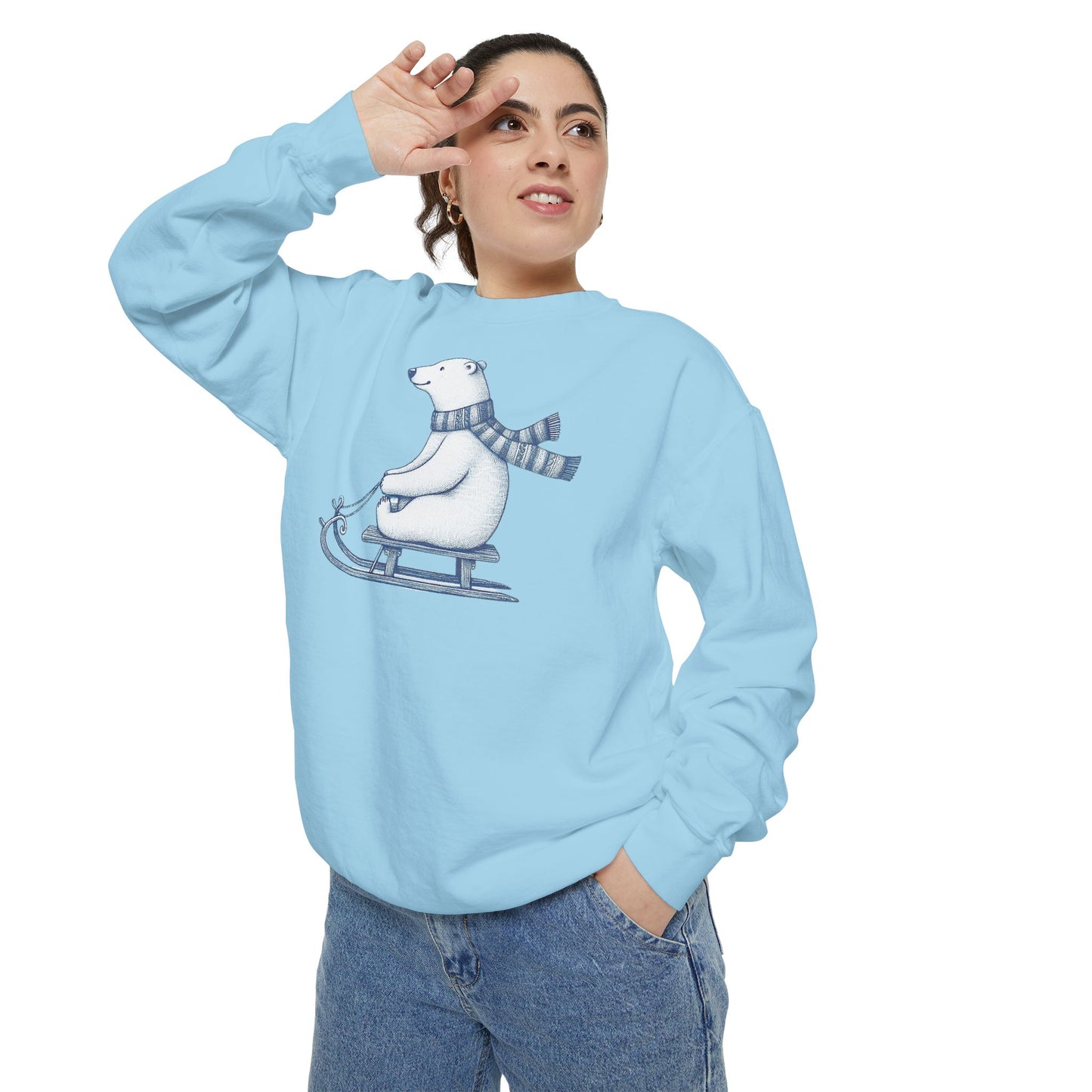 Polar Bear Sledding Comfort Colors Sweatshirt