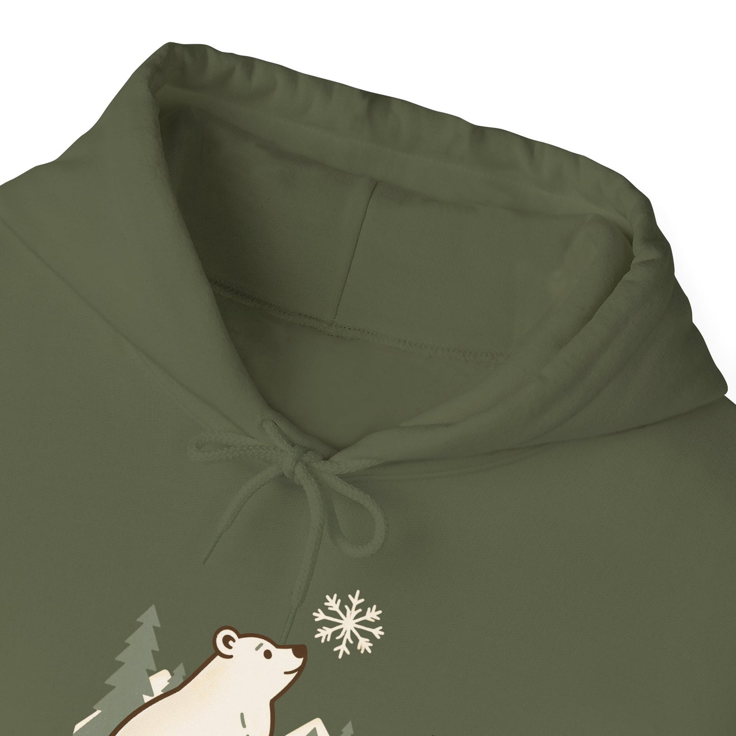 Polar Bear in Pines Hoodie, Heavyweight Winter Sweatshirt, Minimalist Nature Graphic