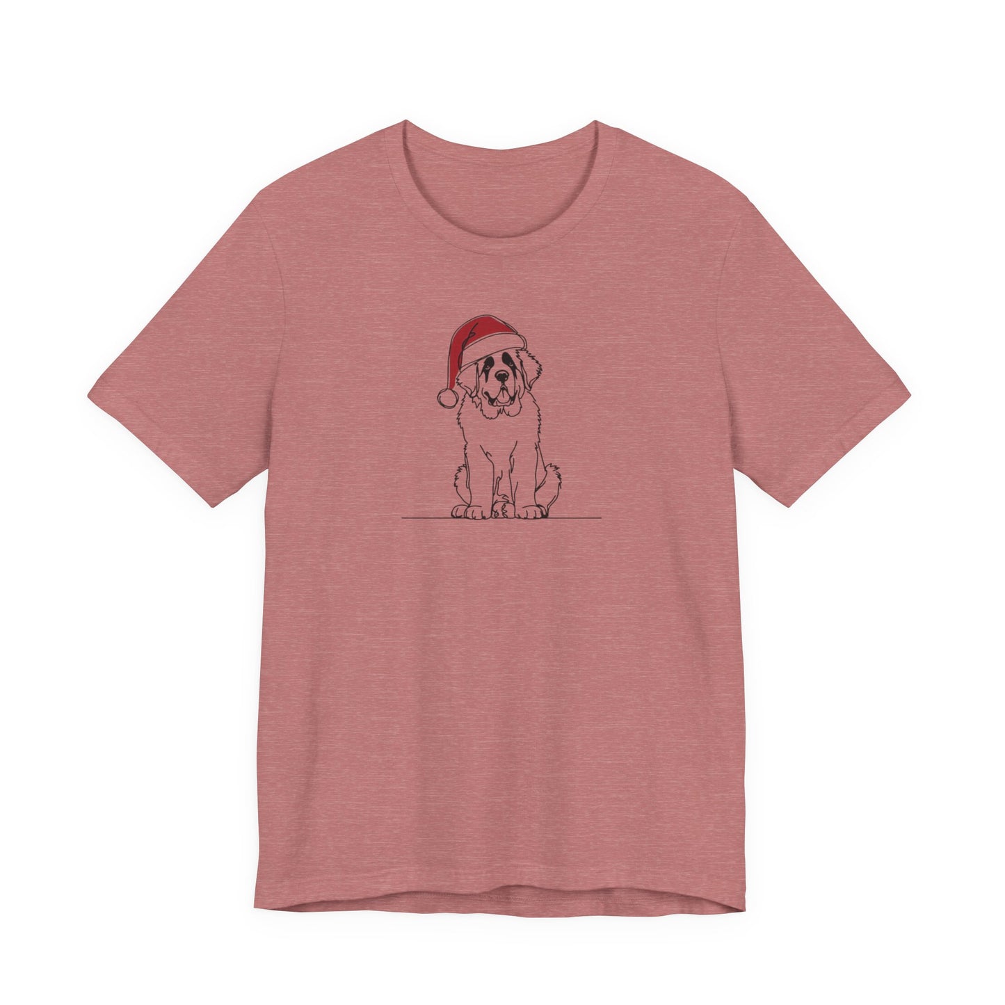 St. Bernard Santa Hat T-Shirt, Minimalist Holiday Dog Graphic Tee | Stompy Paws
