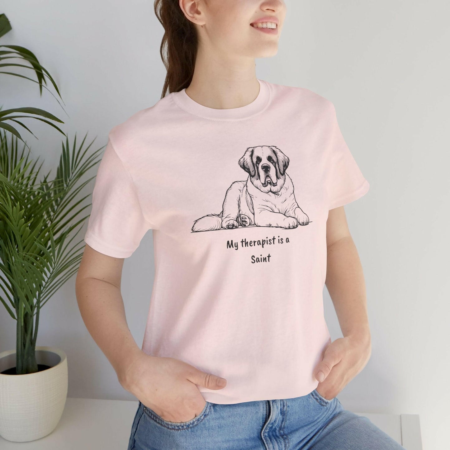 Graphic Tee - Saint Bernard Lover's Therapist Printed T-Shirt - "My therapist is a Saint"