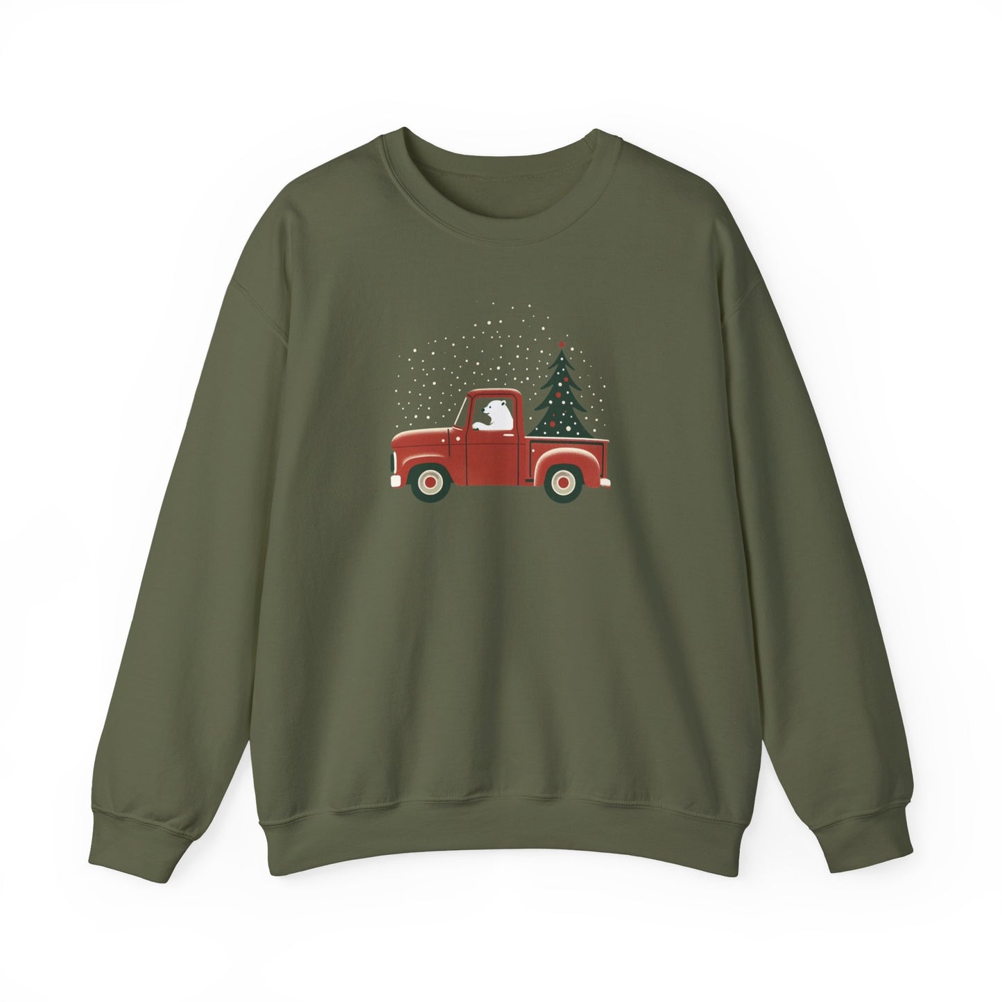 Polar Bear Holiday Haul, Vintage Red Christmas Truck Sweatshirt