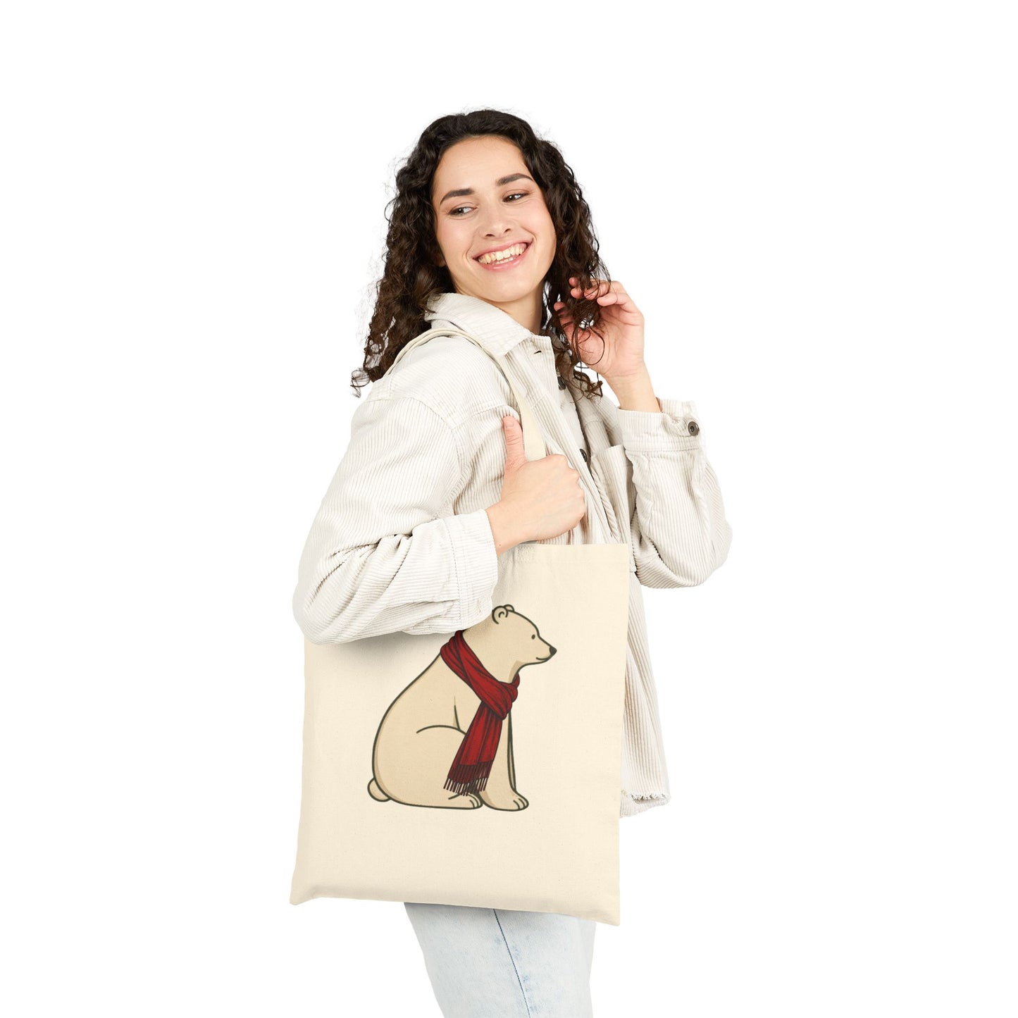 Polar Bear Red Scarf Canvas Tote Bag