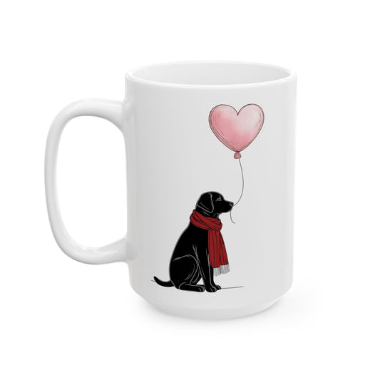Black Labrador with Heart Balloon Mug