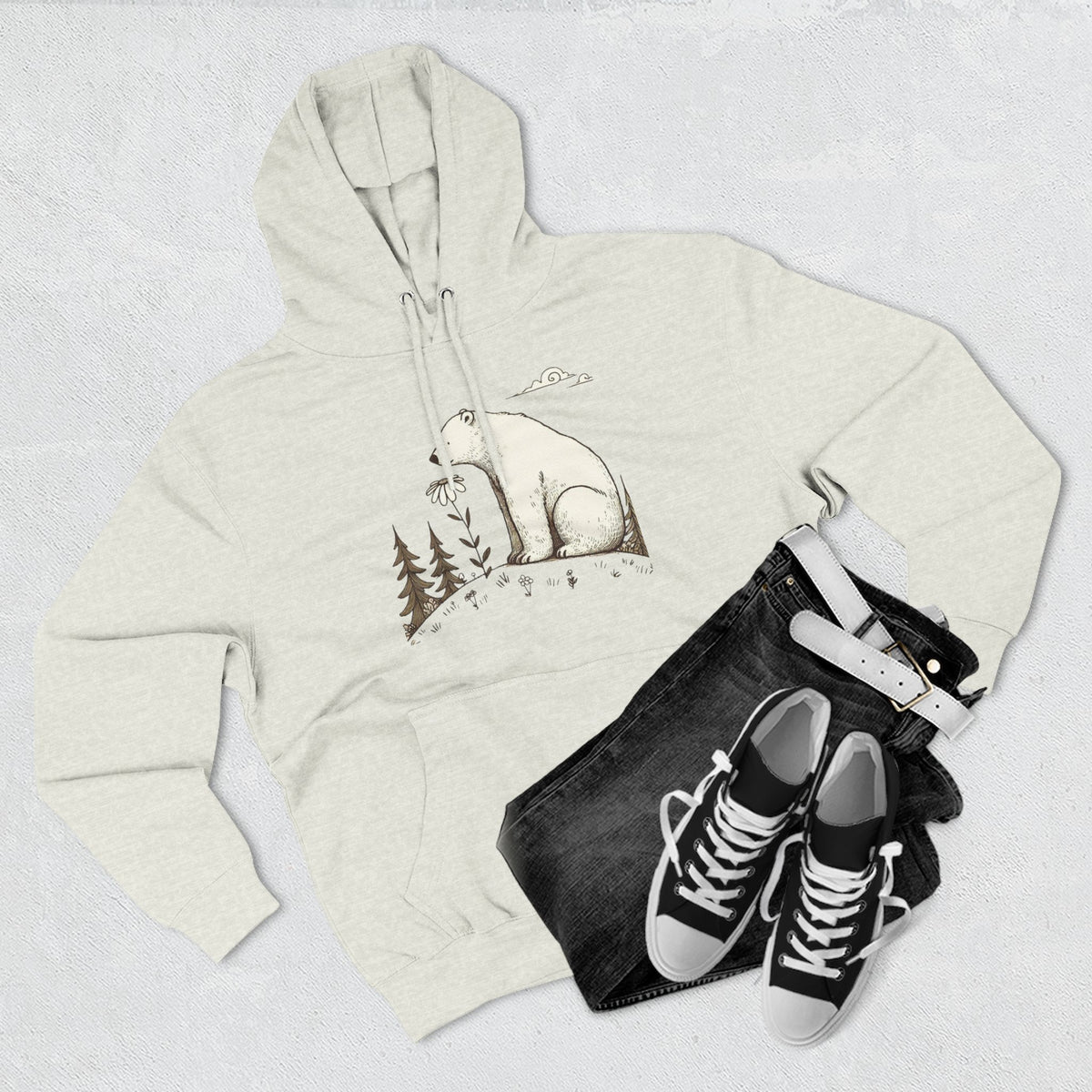 Polar Bear Meadow Hoodie | Minimalist Nature Sweatshirt