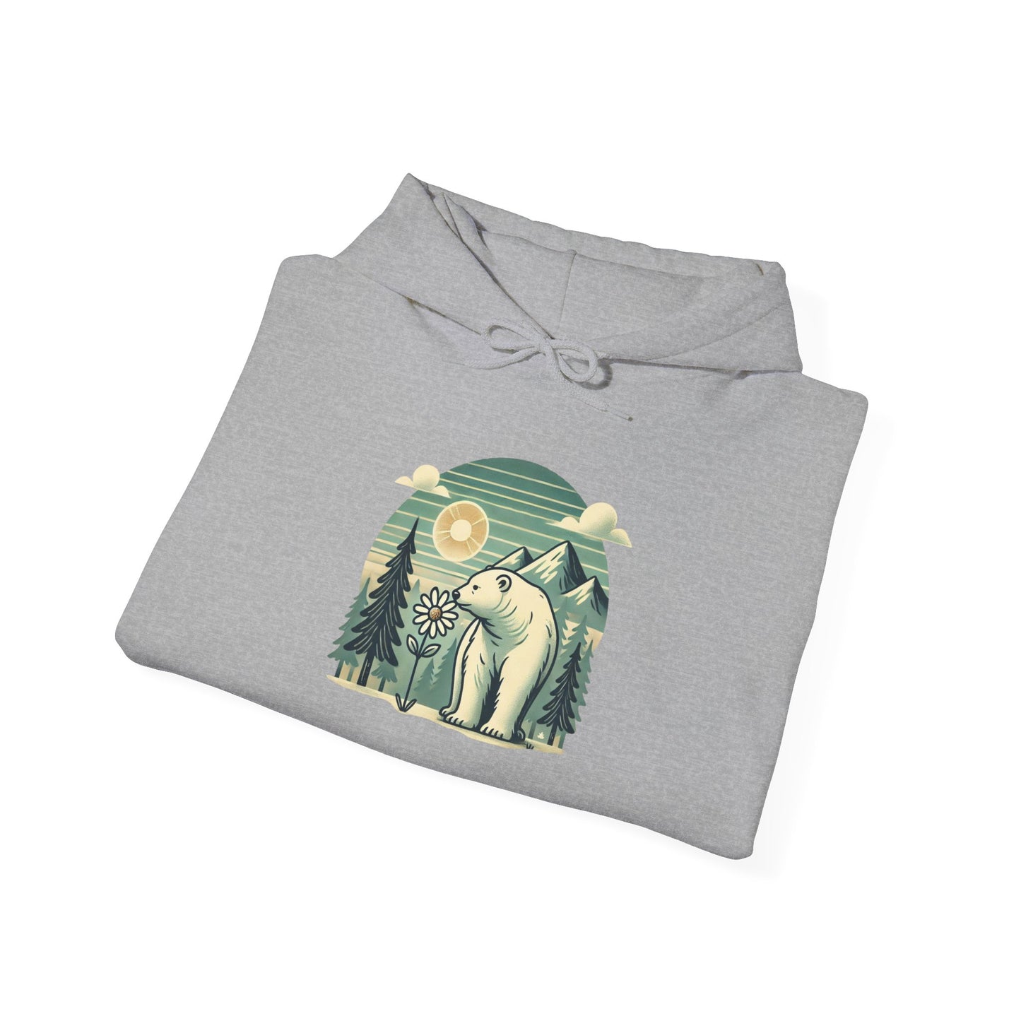 Peaceful Wild Polar Bear Hoodie, Mountain Nature Graphic Heavyweight Sweatshirt