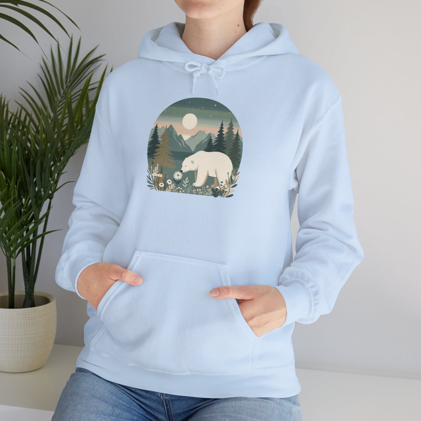 Moonlight Polar Bear Hoodie | Peaceful Nature-Inspired Sweatshirt