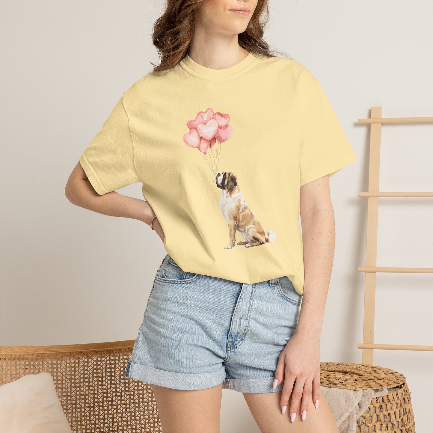 Saint Bernard with Heart Balloons Comfort Colors Tee