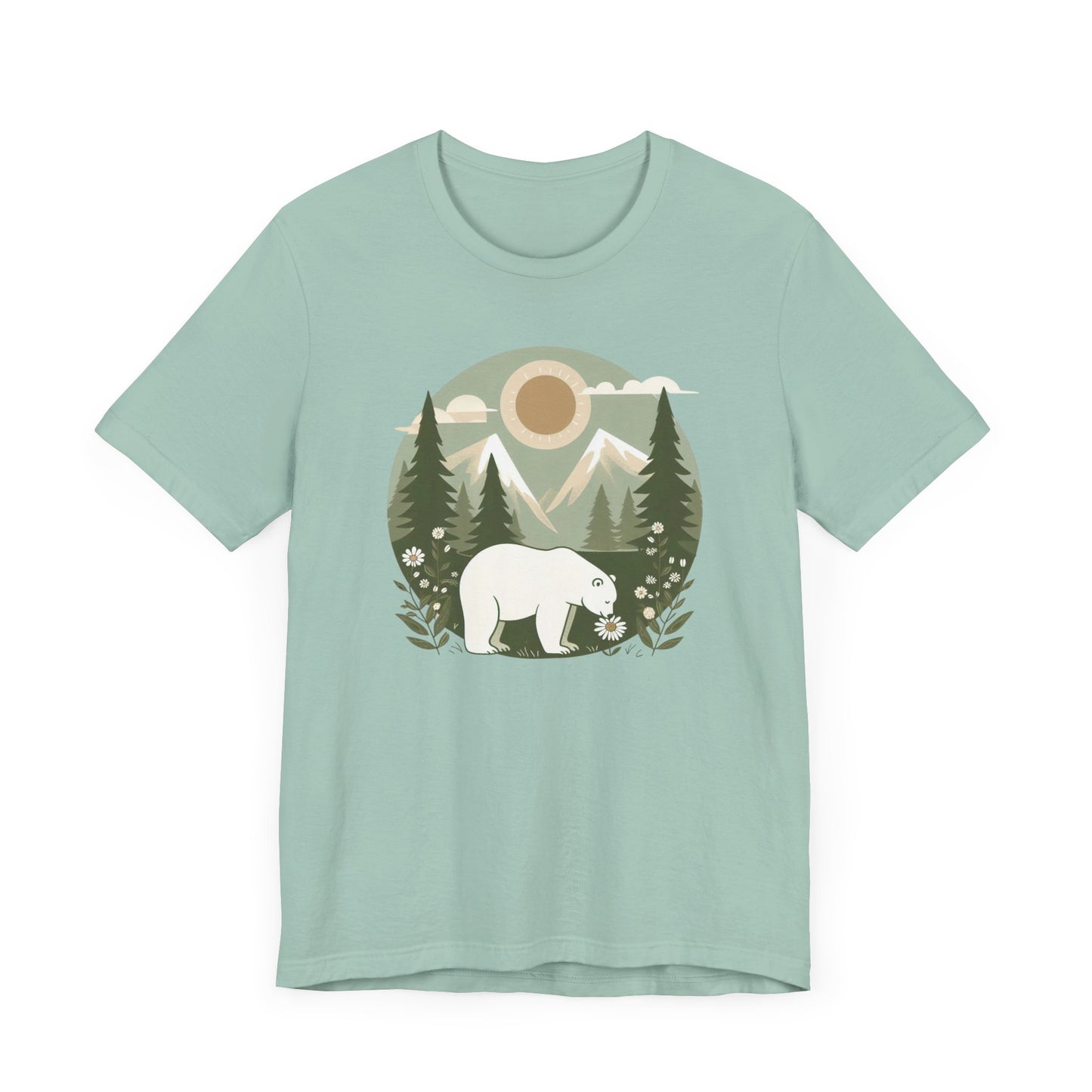 Polar Bear & Daisy Tee – Serene Nature Graphic Shirt for Animal Lovers