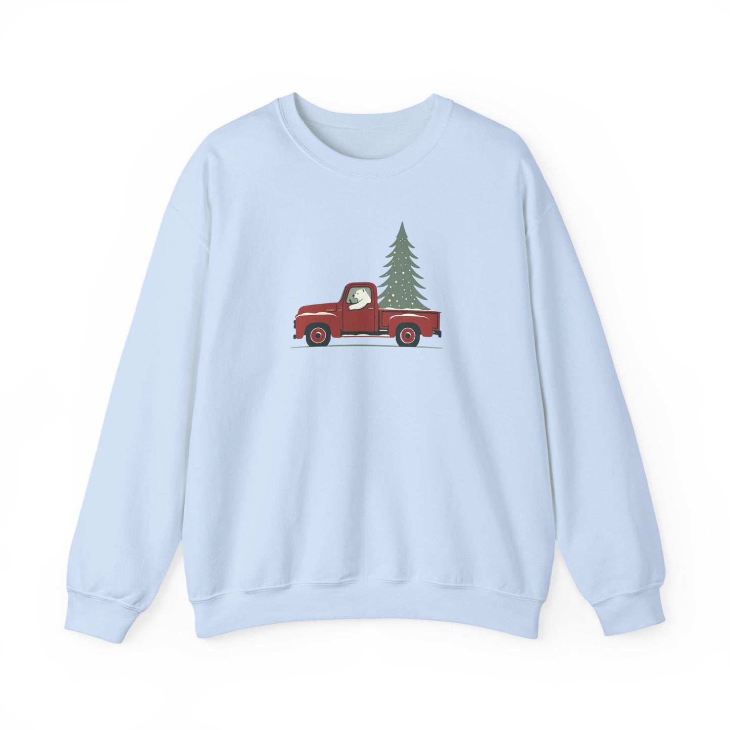Polar Bear Evergreen Run, Vintage Red Christmas Truck Sweatshirt