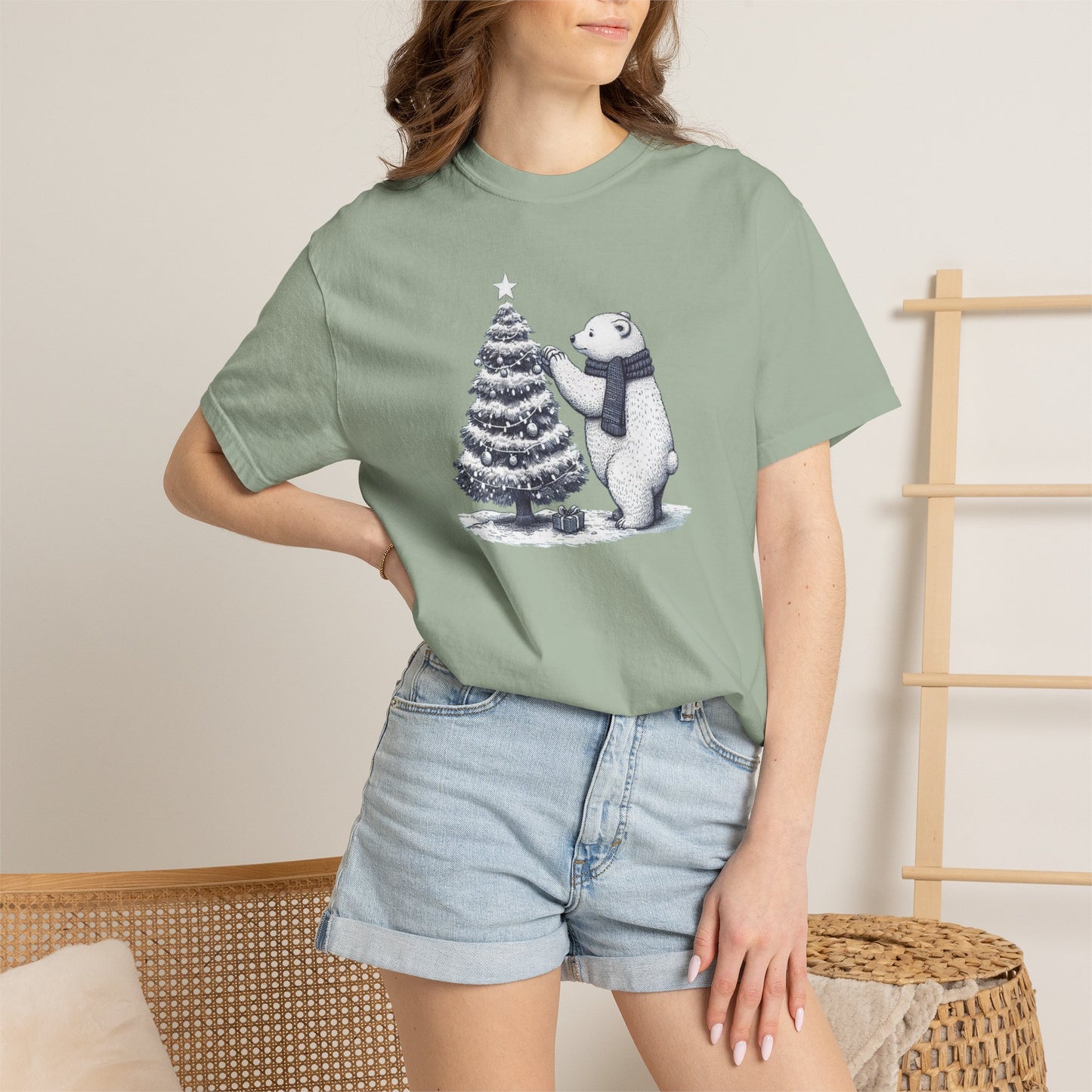 Vintage Polar Bear Christmas Tree Comfort Colors Tee
