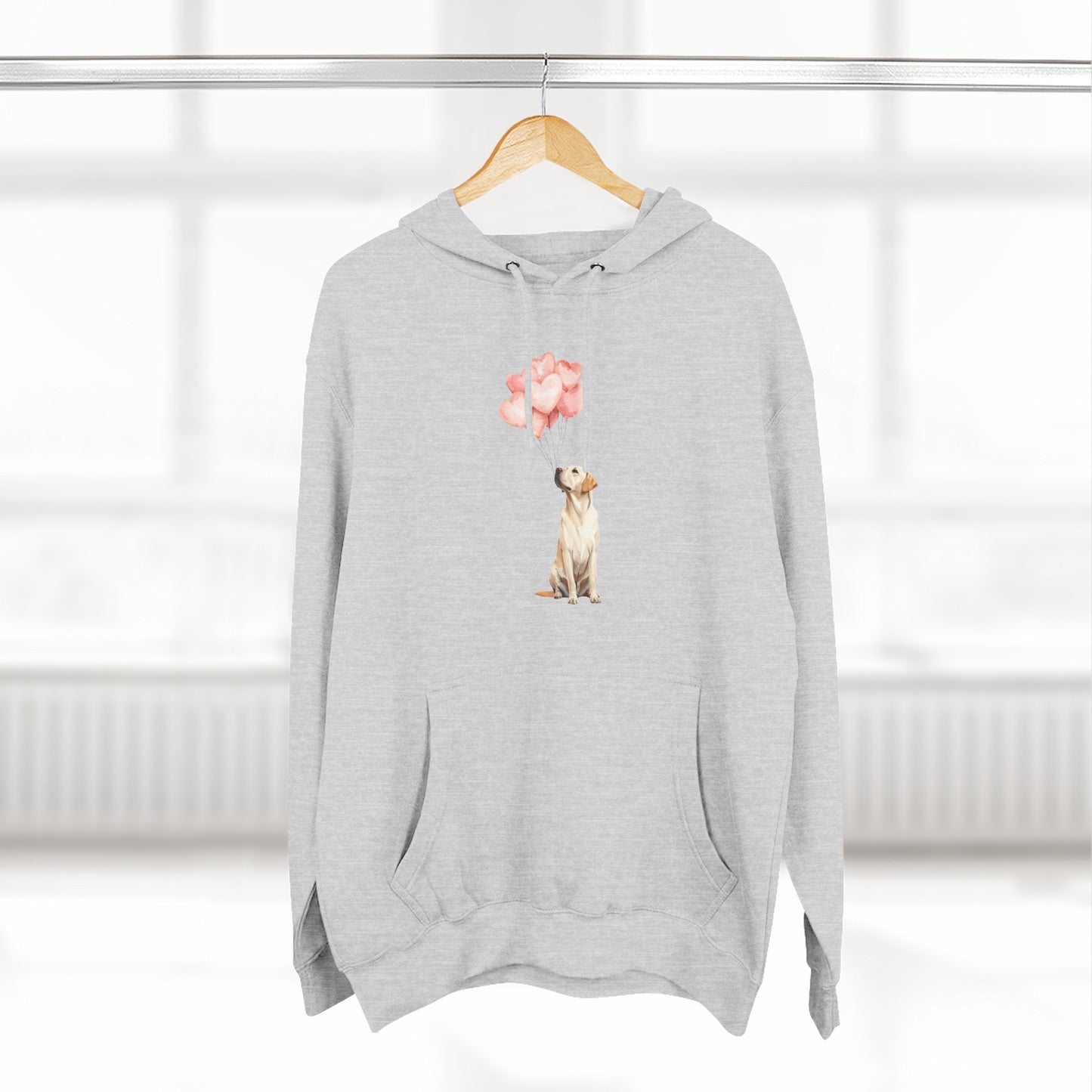 Yellow Labrador with Heart Balloons Hoodie