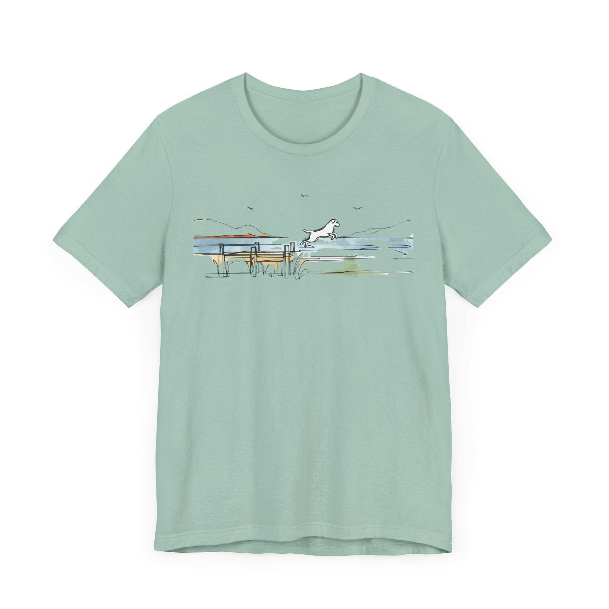Dog Jumping into Lake Graphic Unisex Tee - Stompy Paws