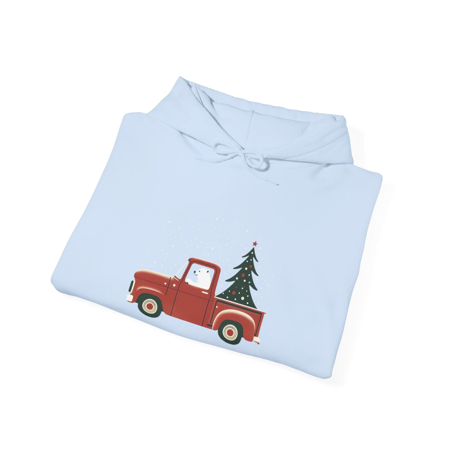 Polar Bear Holiday Haul, Vintage Red Christmas Truck Heavyweight Hoodie