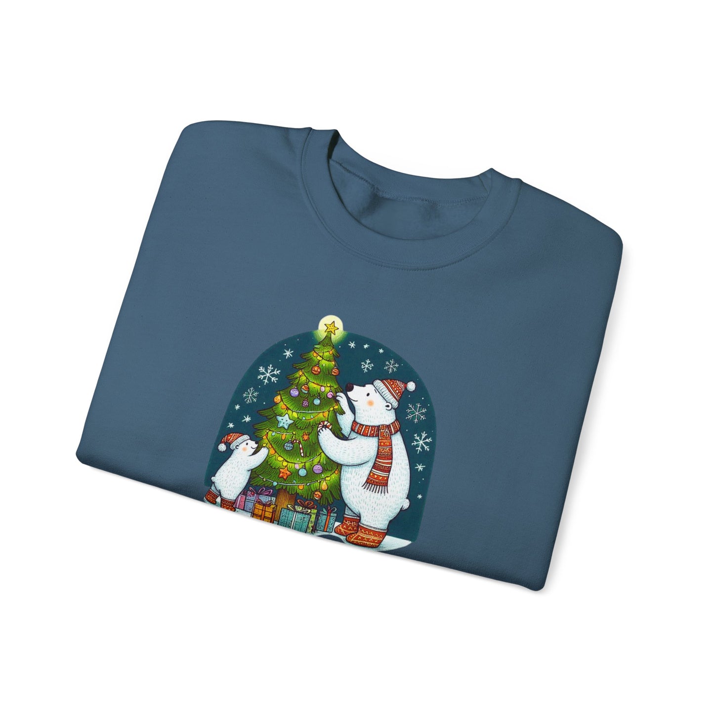 Tree Trimming Polar Bear Sweatshirt, Cozy Christmas Graphic Crewneck