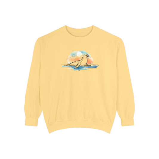 The Sunrise Seeker Watercolor Sea Lion Sweatshirt | Coastal Den