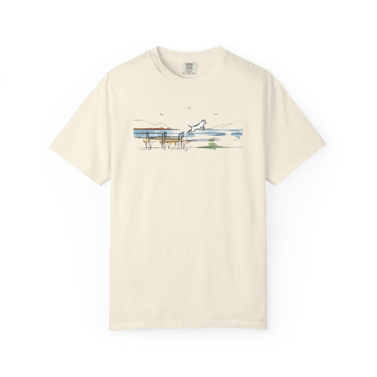 The Quiet Lake Minimalist Line Art Tee | Comfort Colors® Heritage Dog Sketch Shirt