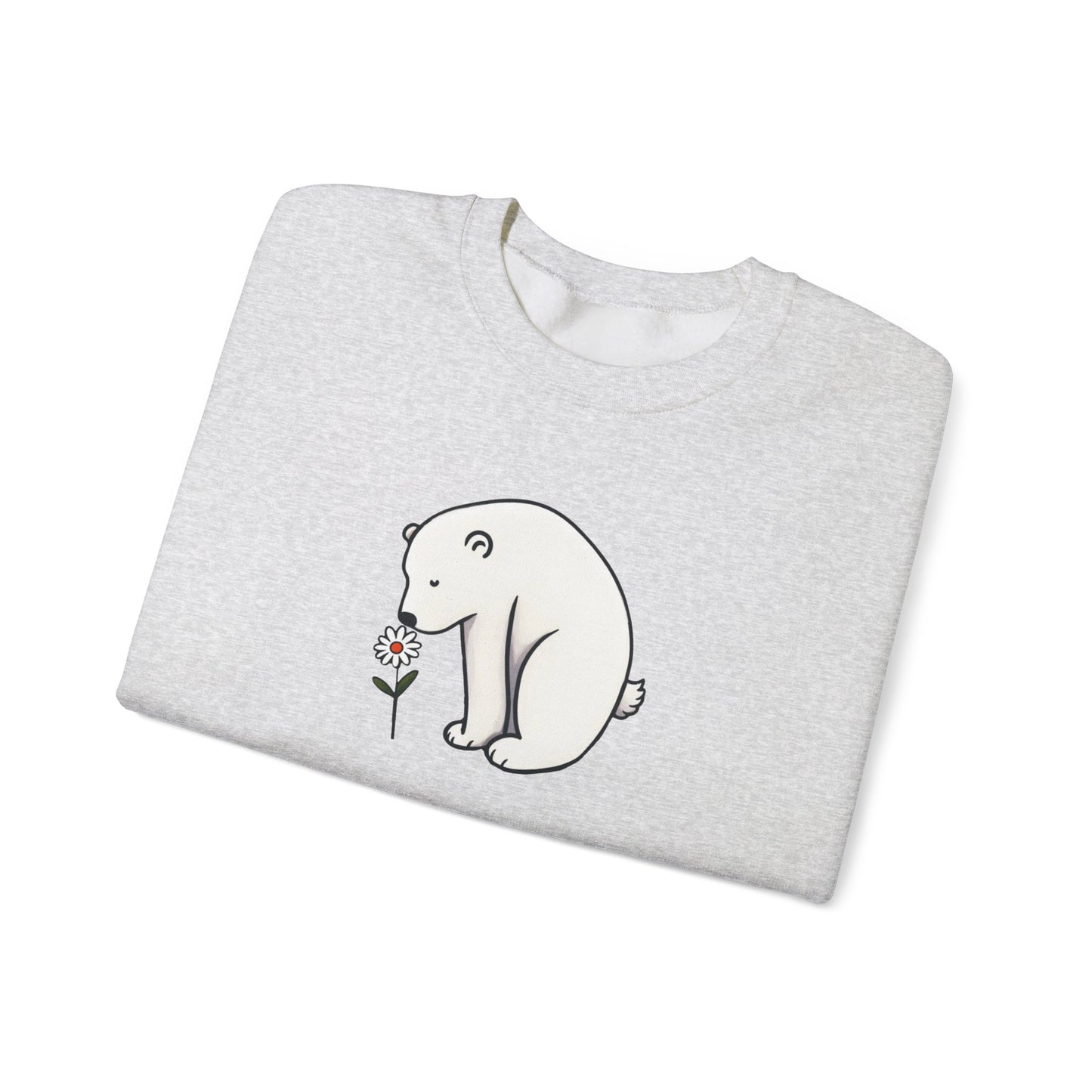 Minimalist Polar Bear Sweatshirt, Daisy Nature Design, Gentle Cozy Fleece