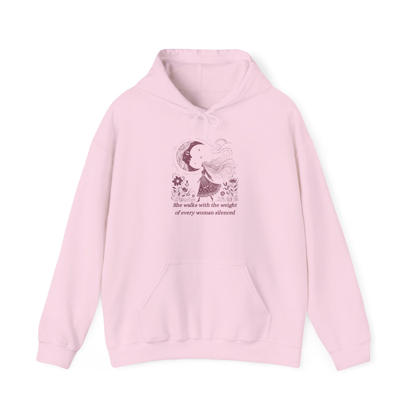 She Walks with the Weight of Every Woman Silenced Hoodie, Feminist Quote Sweatshirt, Women’s Empowerment Hoodie, Boho Witchy Pullover