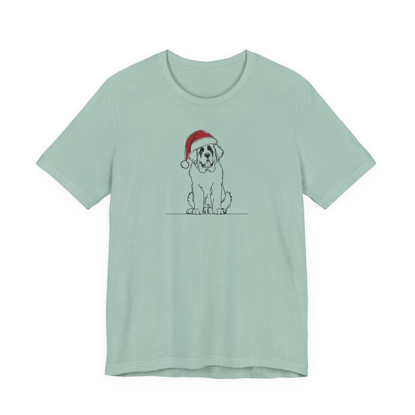 St. Bernard Santa Hat T-Shirt, Minimalist Holiday Dog Graphic Tee | Stompy Paws
