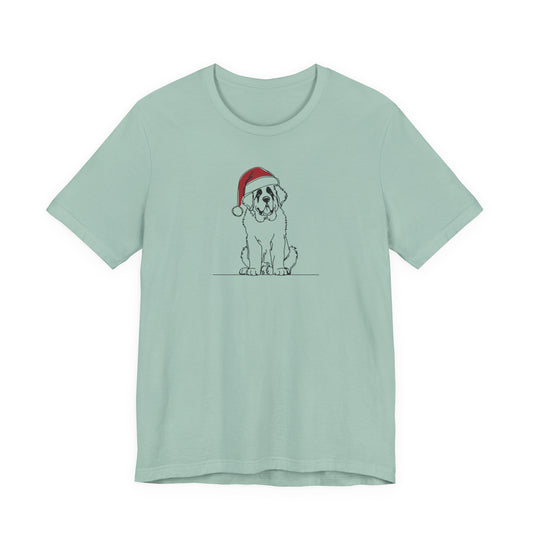 St. Bernard Santa Hat T-Shirt, Minimalist Holiday Dog Graphic Tee | Stompy Paws