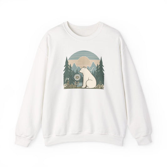 Polar Bear Daisy Sweatshirt | Cozy Nature Graphic Pullover