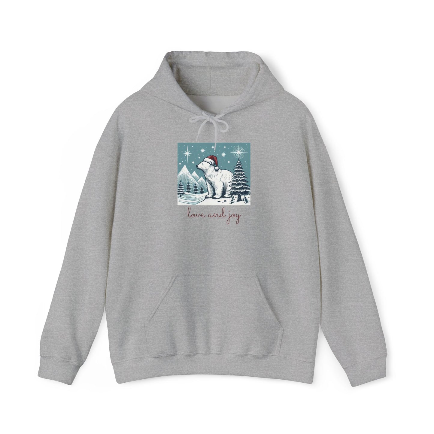 Love and Joy Polar Bear Hoodie, Cozy Christmas Sweatshirt | Stompy Paws