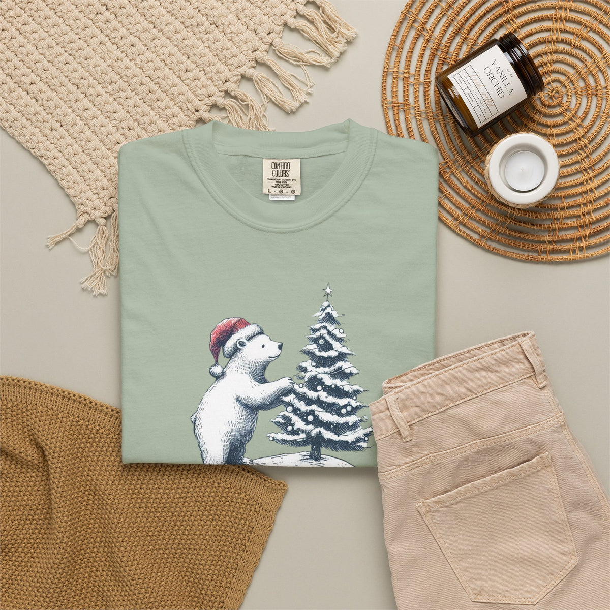 Polar Bear Christmas T-Shirt | Christmas Tree Comfort Colors Tee