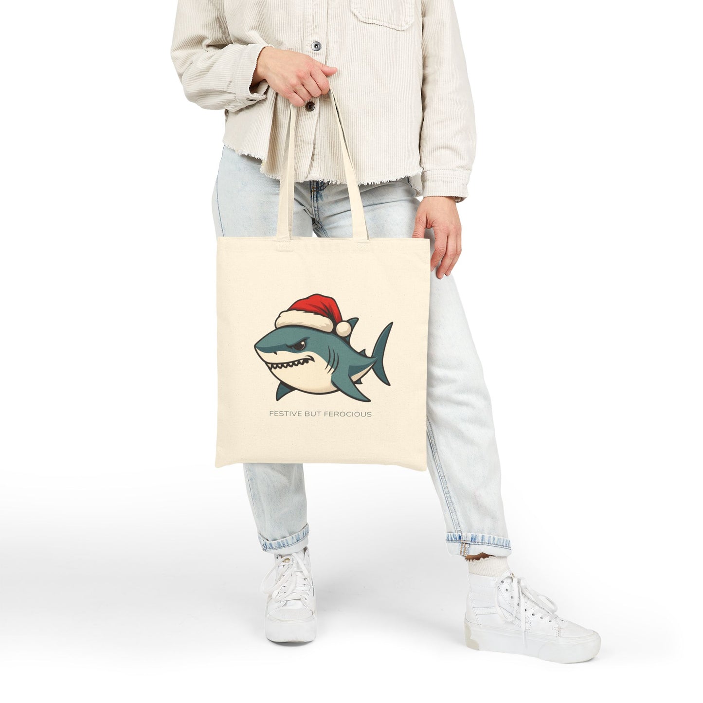 Festive but Ferocious Shark Tote Bag Funny Christmas Holiday Gift