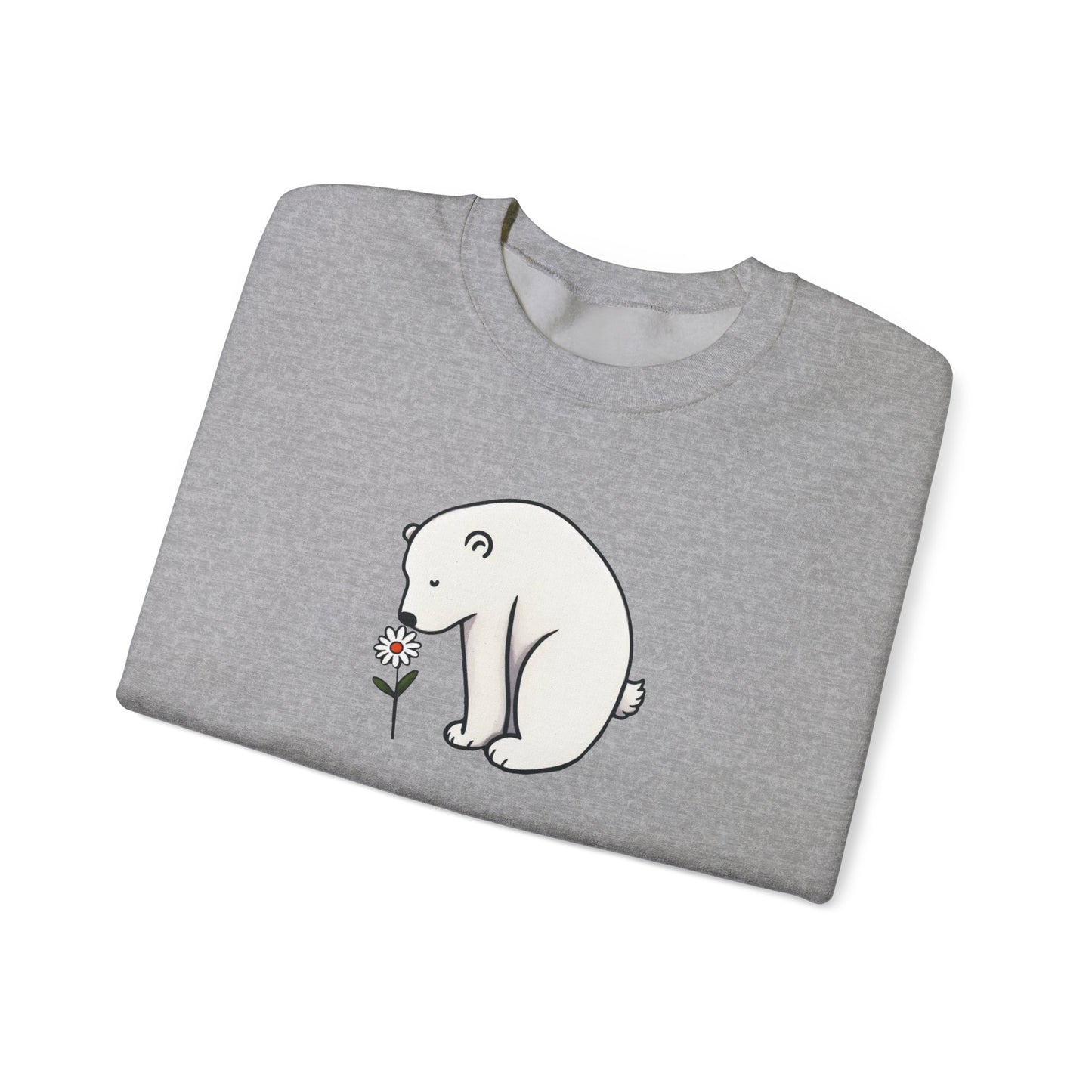 Minimalist Polar Bear Sweatshirt, Daisy Nature Design, Gentle Cozy Fleece
