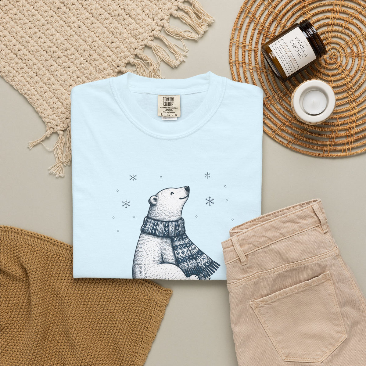 Winter Scarf Polar Bear Comfort Colors Tee