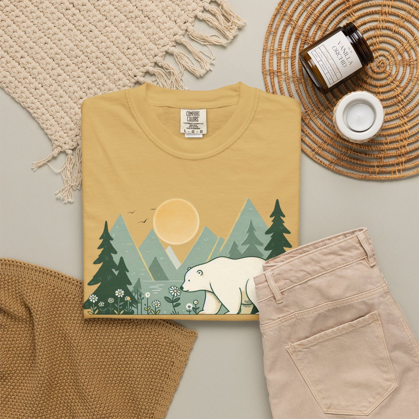 Polar Bear Wildflower T-Shirt | Retro Mountain Landscape Graphic