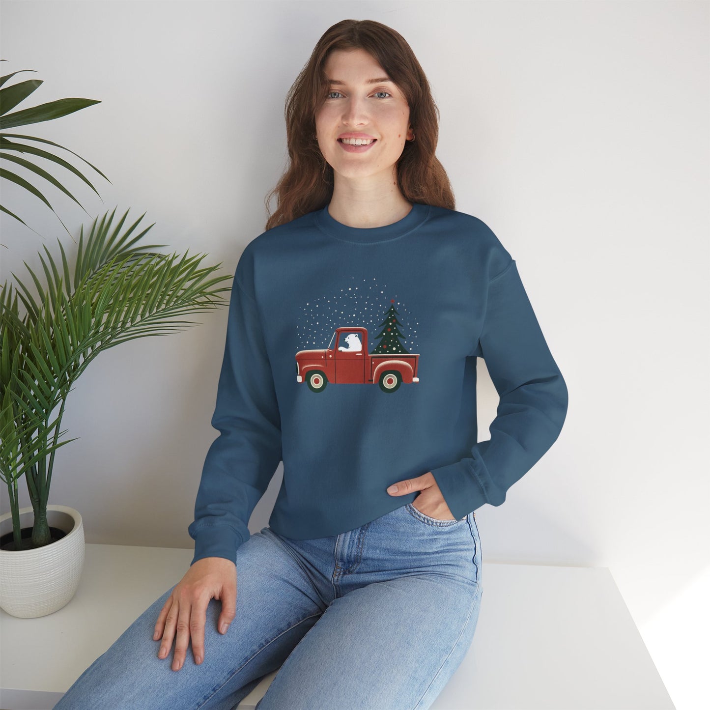 Polar Bear Holiday Haul, Vintage Red Christmas Truck Sweatshirt
