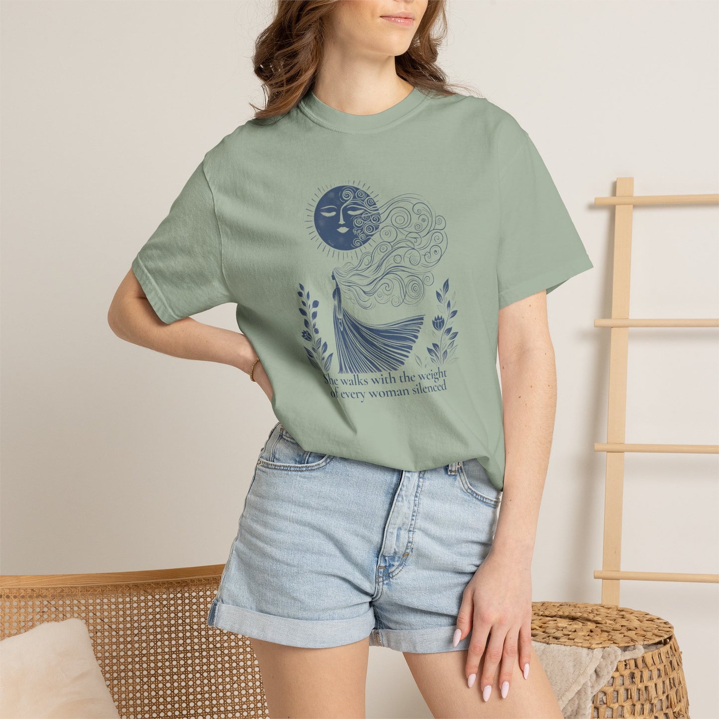 She Walks With the Weight of Every Woman Silenced Comfort Colors Tee