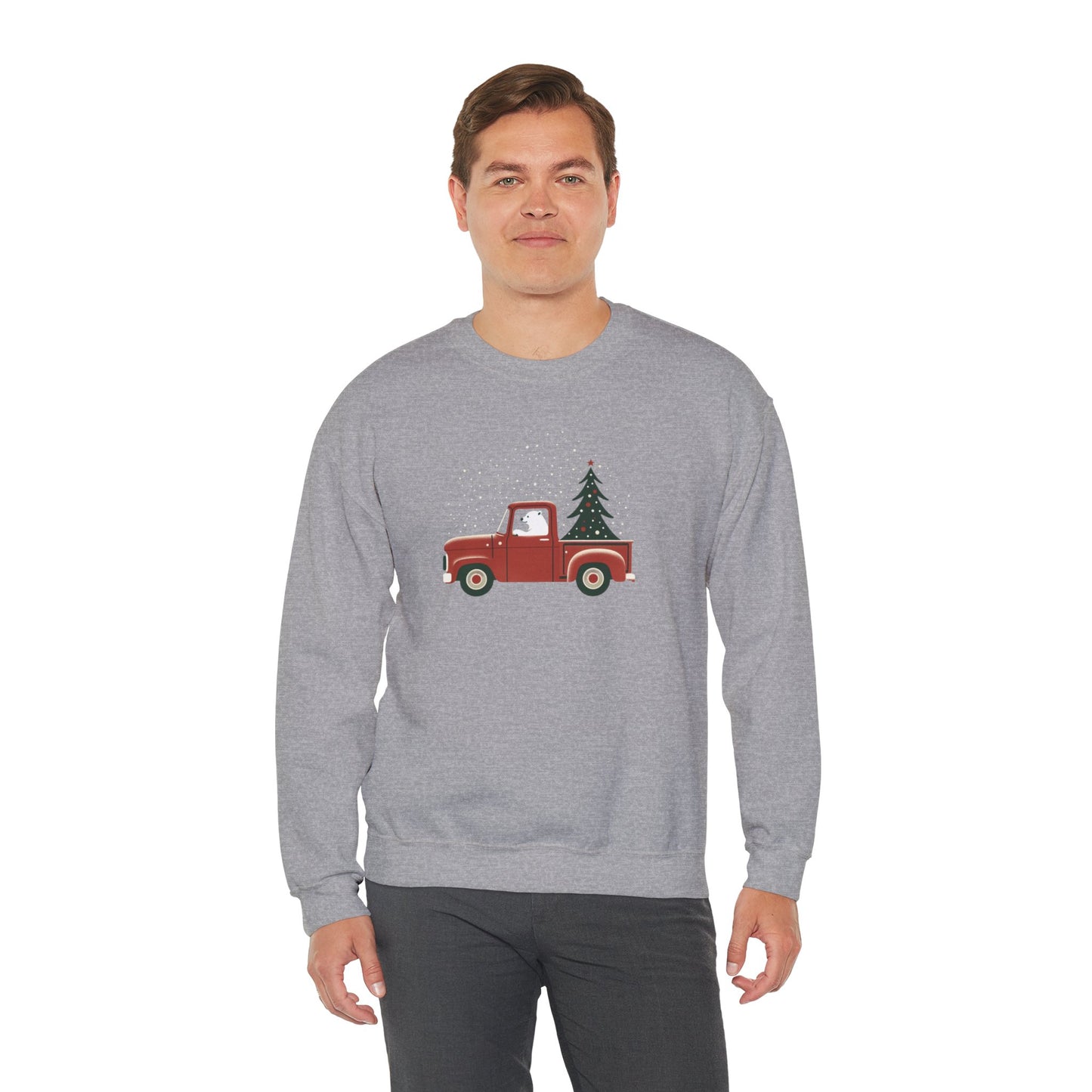 Polar Bear Holiday Haul, Vintage Red Christmas Truck Sweatshirt