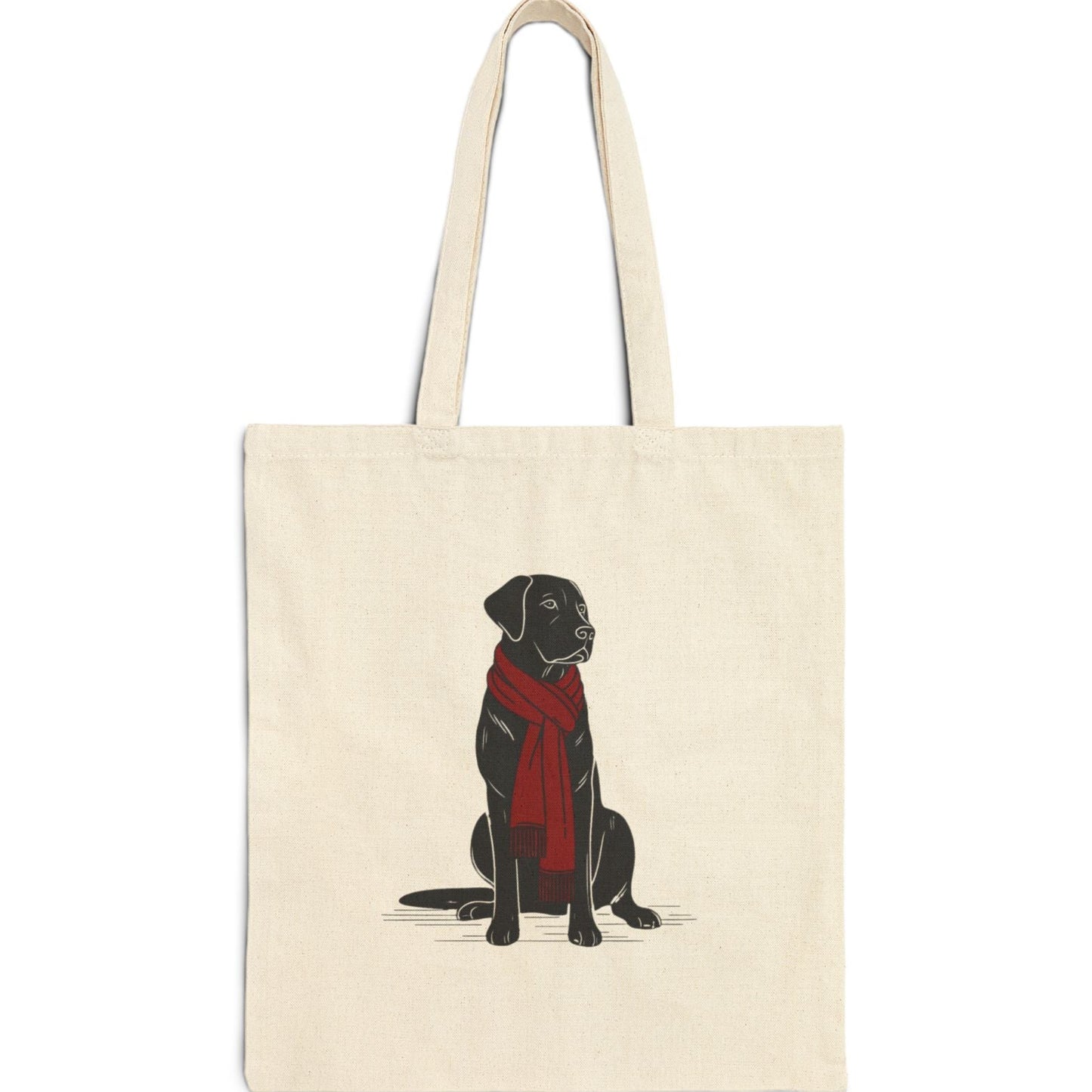 Black Lab Scarf Bear Premium Canvas Tote | Cozy Den Edition