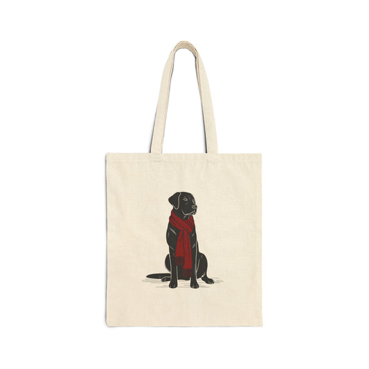Black Lab Scarf Bear Premium Canvas Tote | Cozy Den Edition
