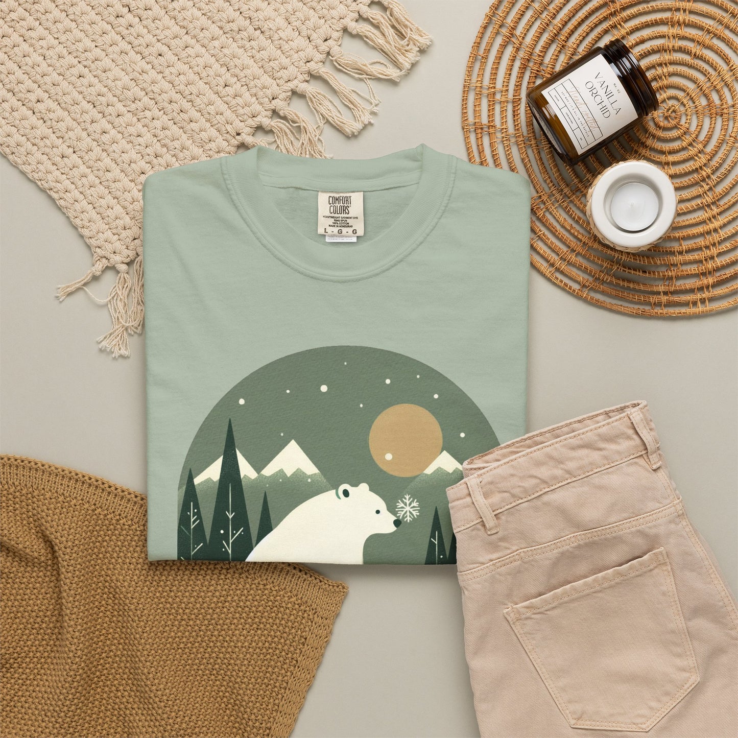 Polar Bear Nightscape T-Shirt | Retro Forest Moon Graphic