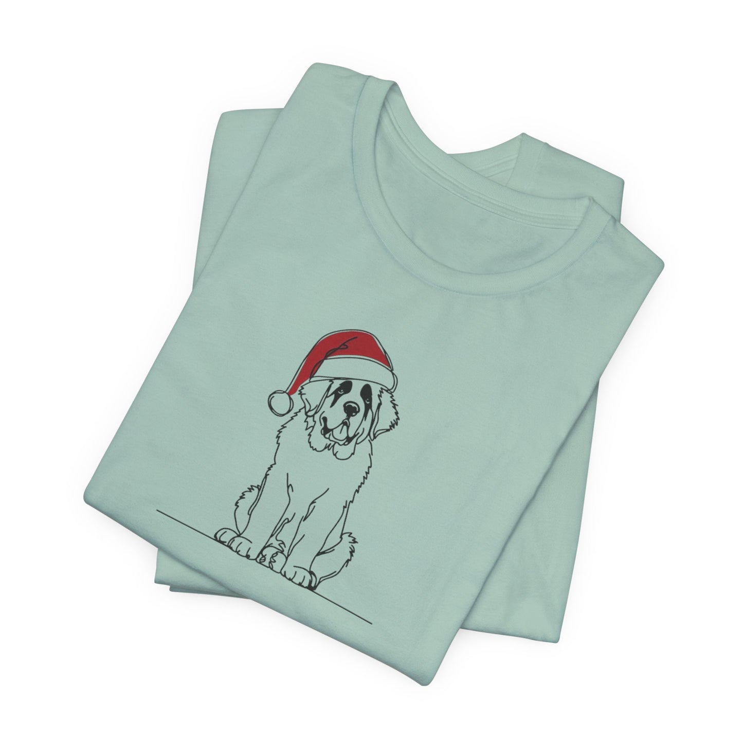 St. Bernard Santa Hat T-Shirt, Minimalist Holiday Dog Graphic Tee | Stompy Paws