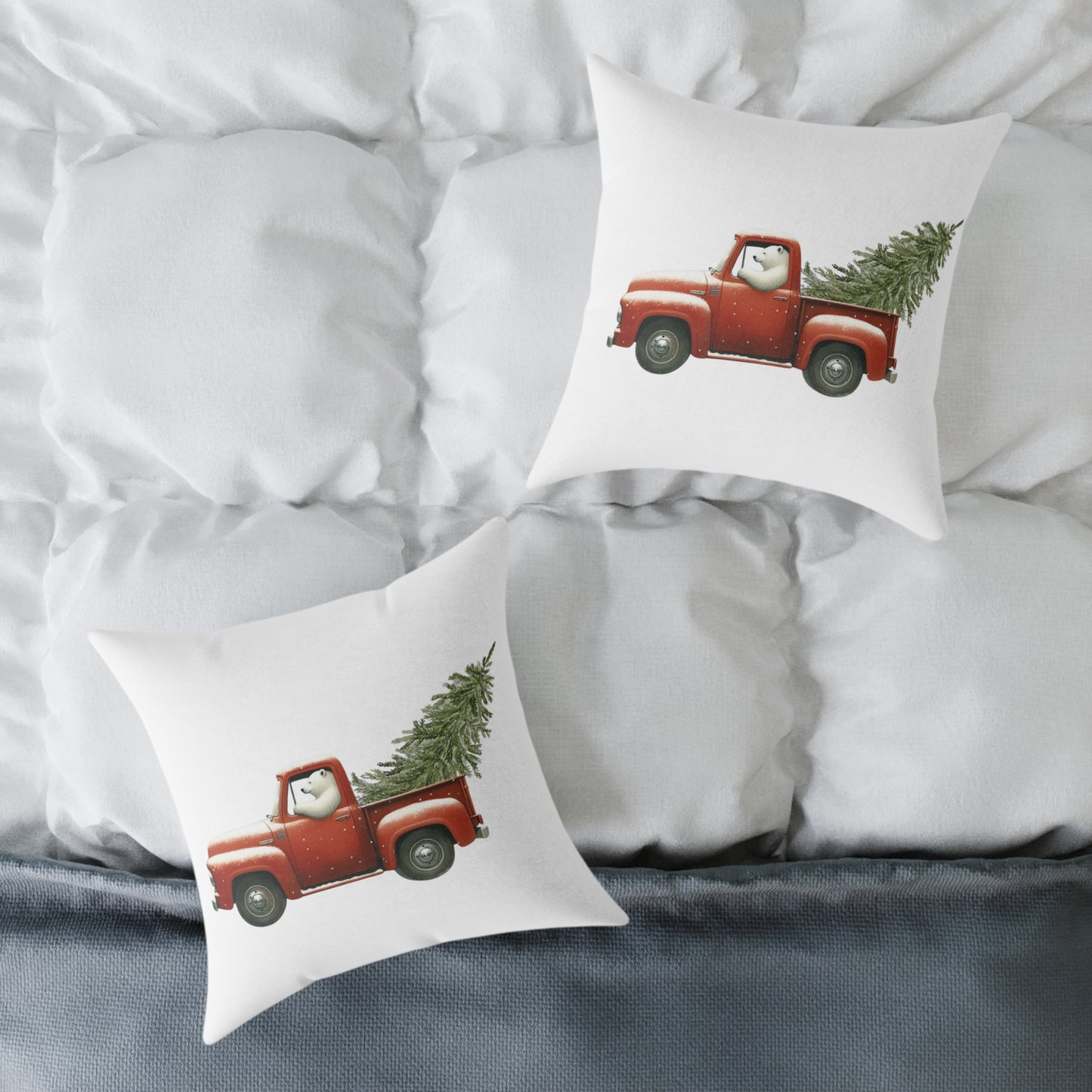 Polar Bear Pickup Christmas Pillow