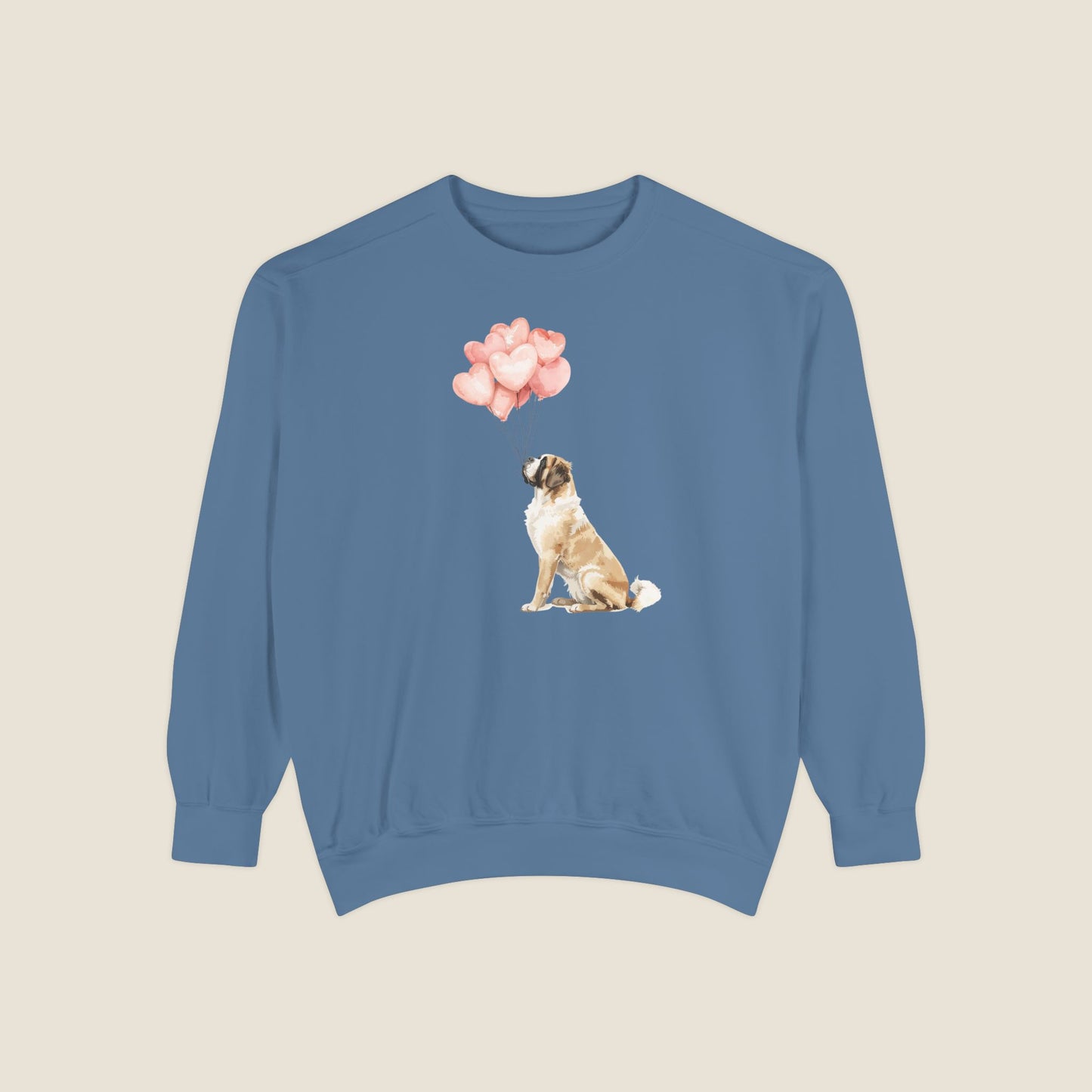 Saint Bernard with Heart Balloons Crewneck Sweatshirt