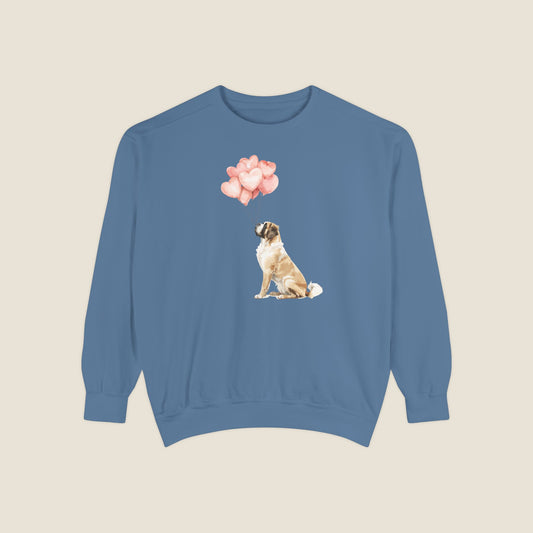 Saint Bernard with Heart Balloons Crewneck Sweatshirt