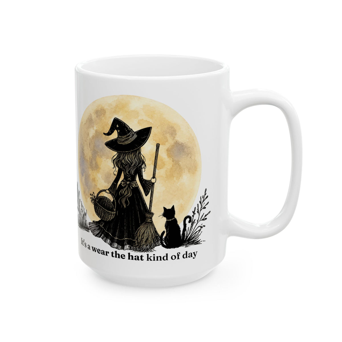 Witch Mug with Black Cat | Wear the Hat 15 oz Coffee Mug