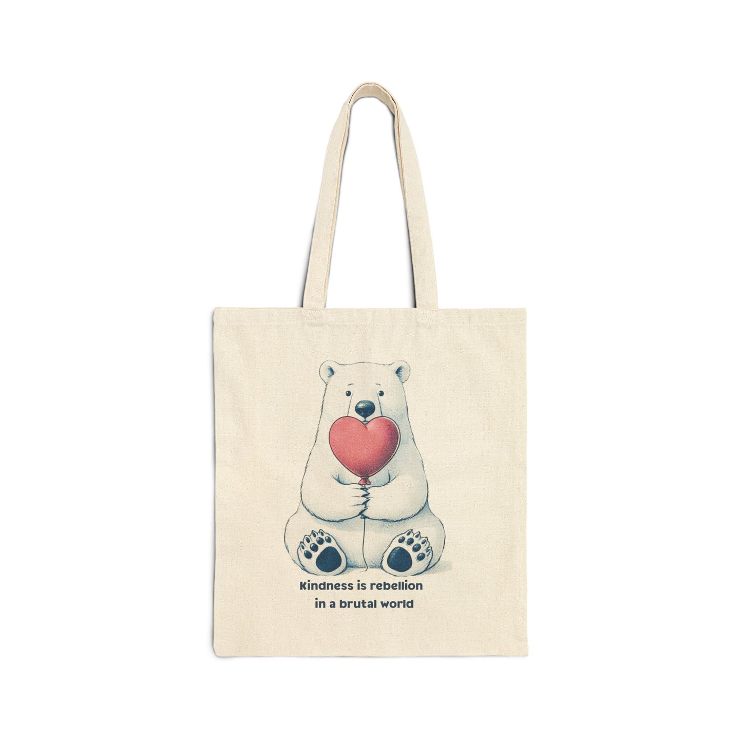 Kindness is Rebellion Tote Bag, Polar Bear with Heart Canvas Bag, Inspirational Quote Market Tote