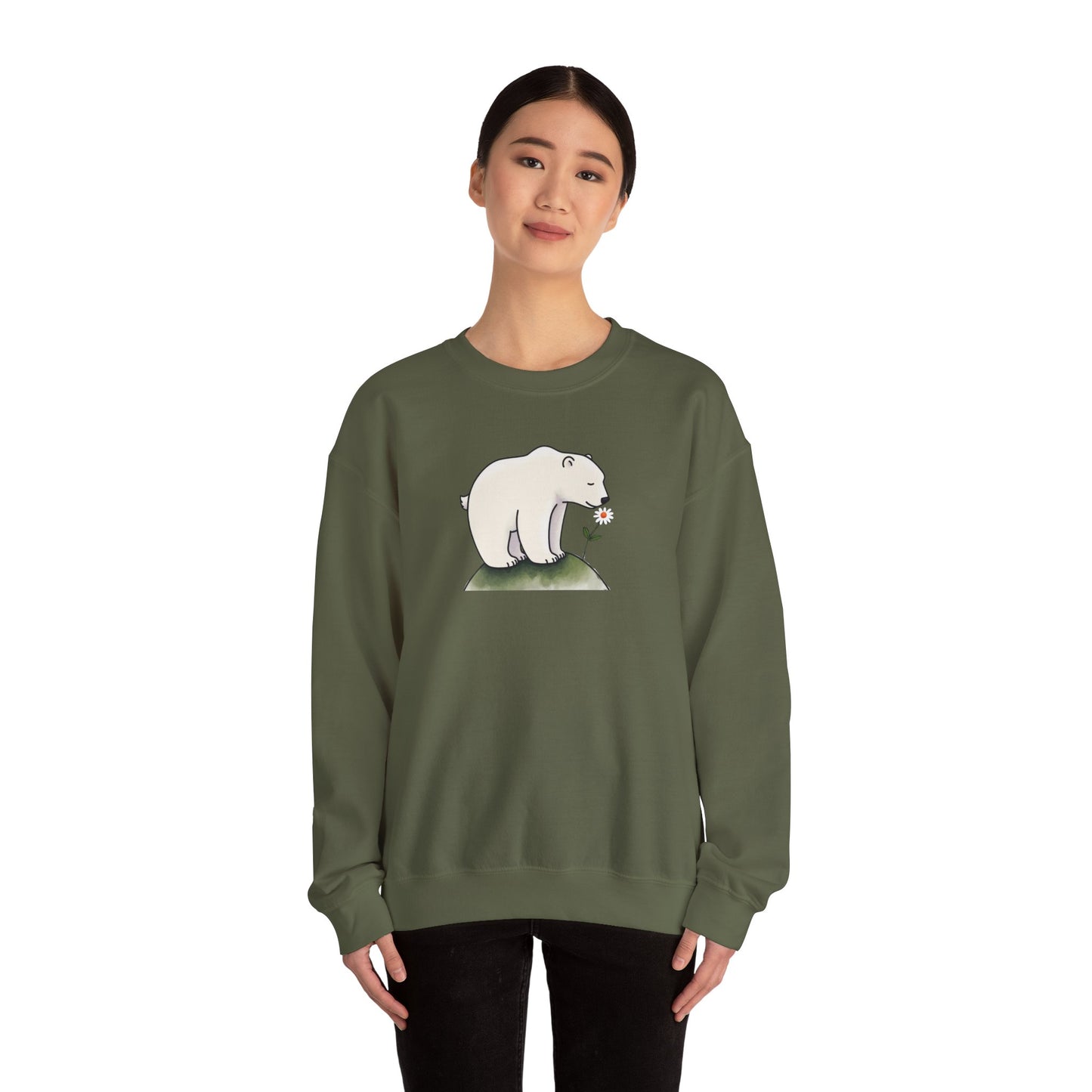Minimalist Polar Bear Sweatshirt, Daisy Nature Design, Cozy Eco Fleece