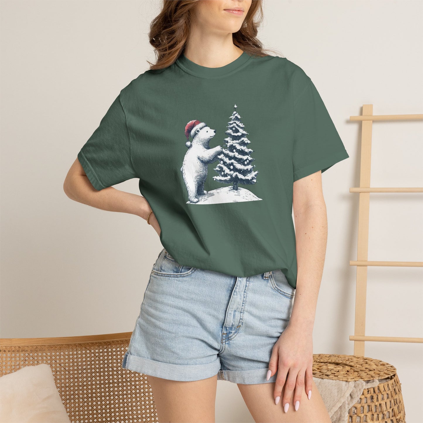 Comfort Colors Polar Bear Christmas Tree Tee